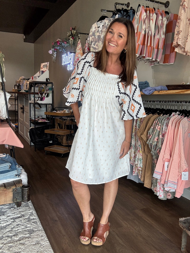 Aztec Print Pleated Mini Dress