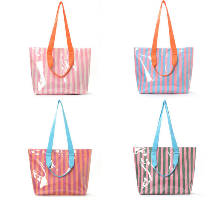 Color Block Striped Tote Bag Shoulder Waterproof Beach Bag