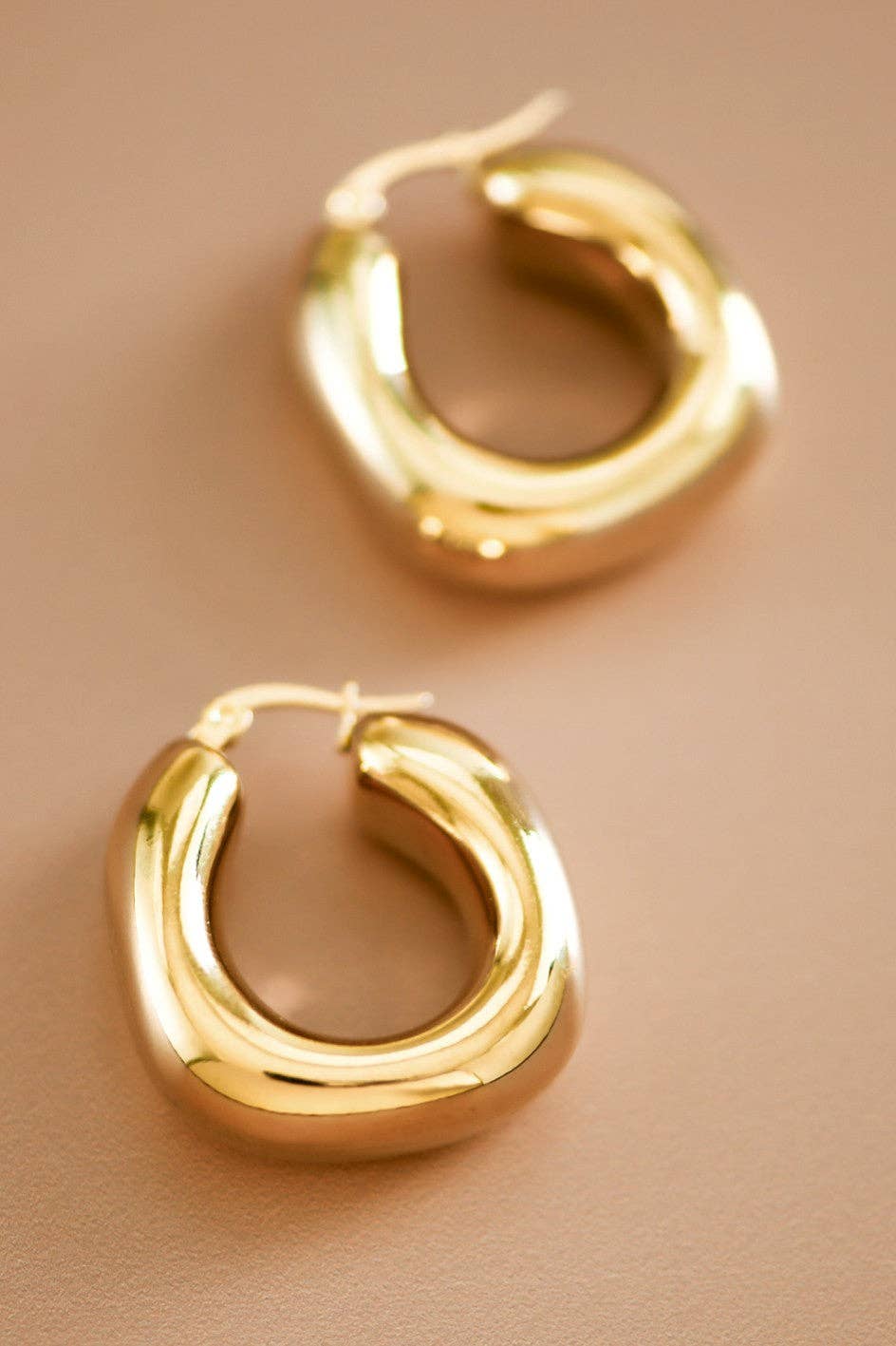 18K Gold Plated Waterproof Stainless Steel Hoop Earrings - 7367