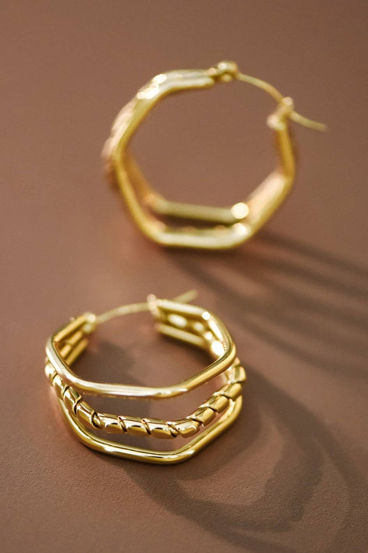 18K Gold Plated Waterproof Stainless Steel Hoop Earrings - 7102