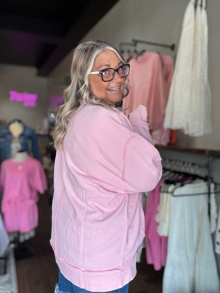 Hot Pink Ribbed Sweatshirt