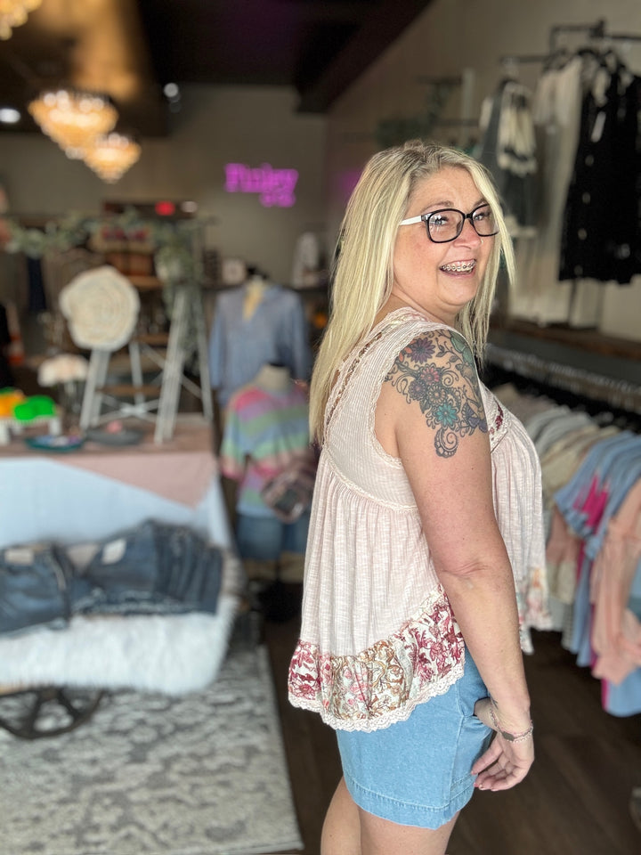 Rosebud Pink Lacey Tank
