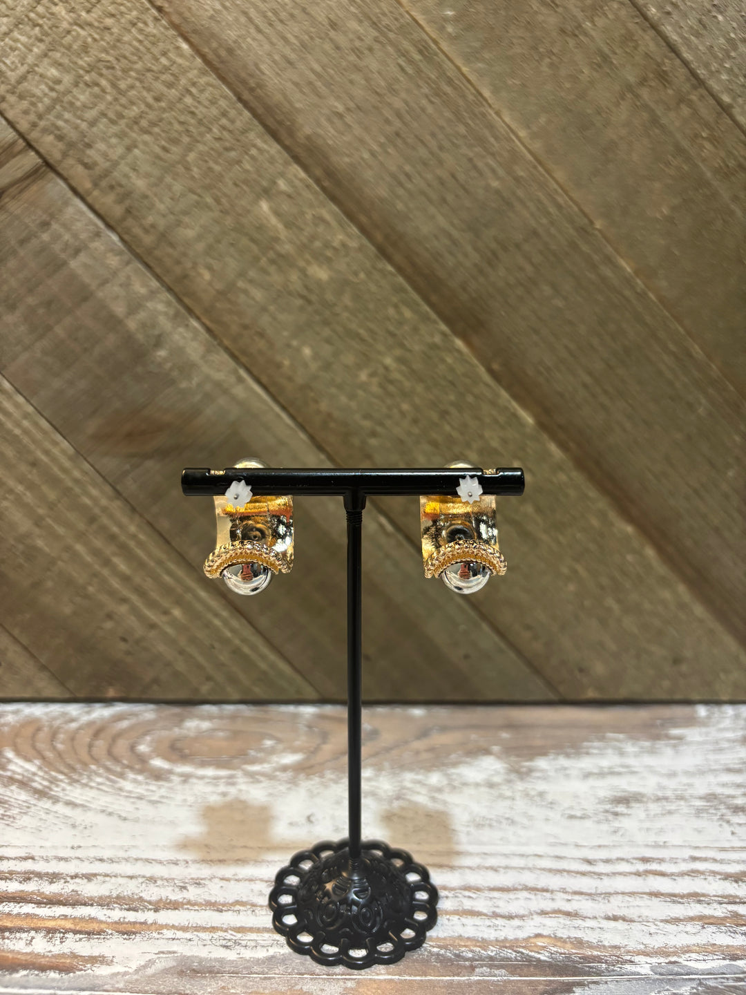 Gold Hoop Silver Studded Earring