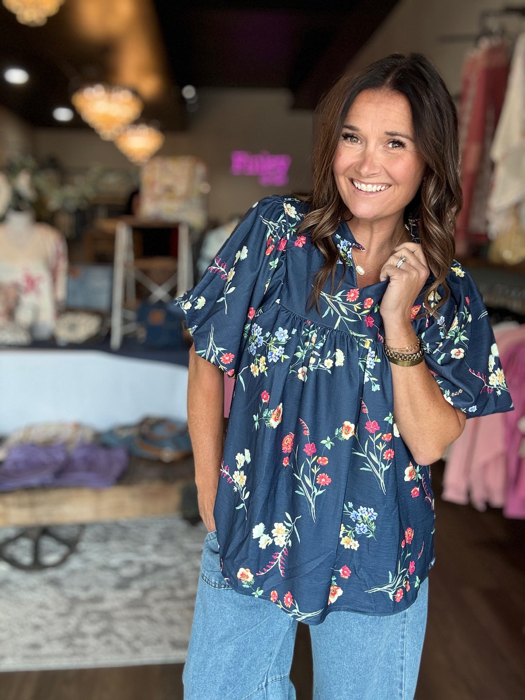 Fall Floral Navy Blouse