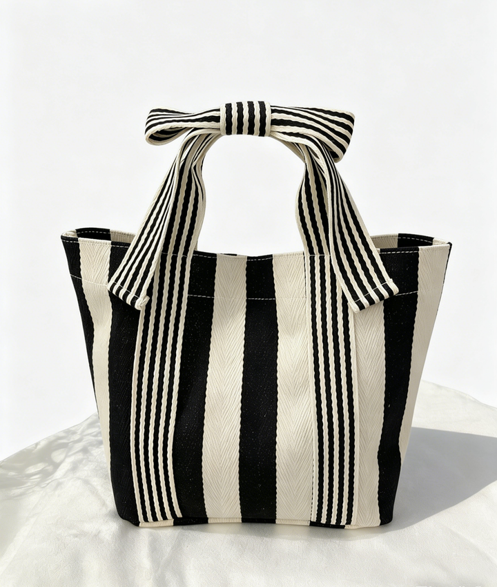 Mini Striped Tote Bag Beach Bow Handle Bag