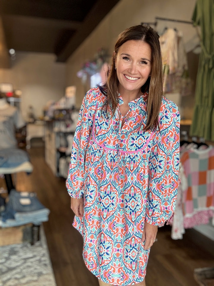 Abstract Printed Long Sleeve Dress