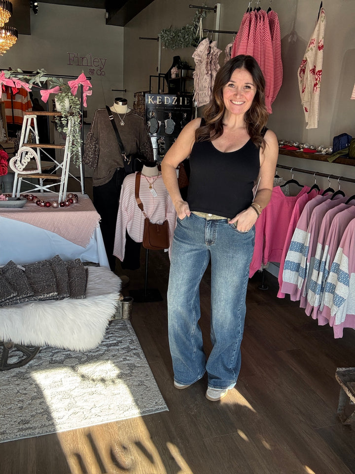 Judy Blue Corduroy Waist Straight Leg Jeans