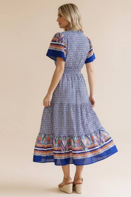 Plus Smocked Waist Maxi Fit and Flare Woven Dress