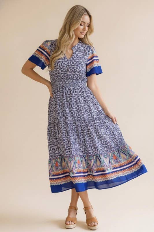 Smocked Waist Maxi Fit and Flare Woven Dress