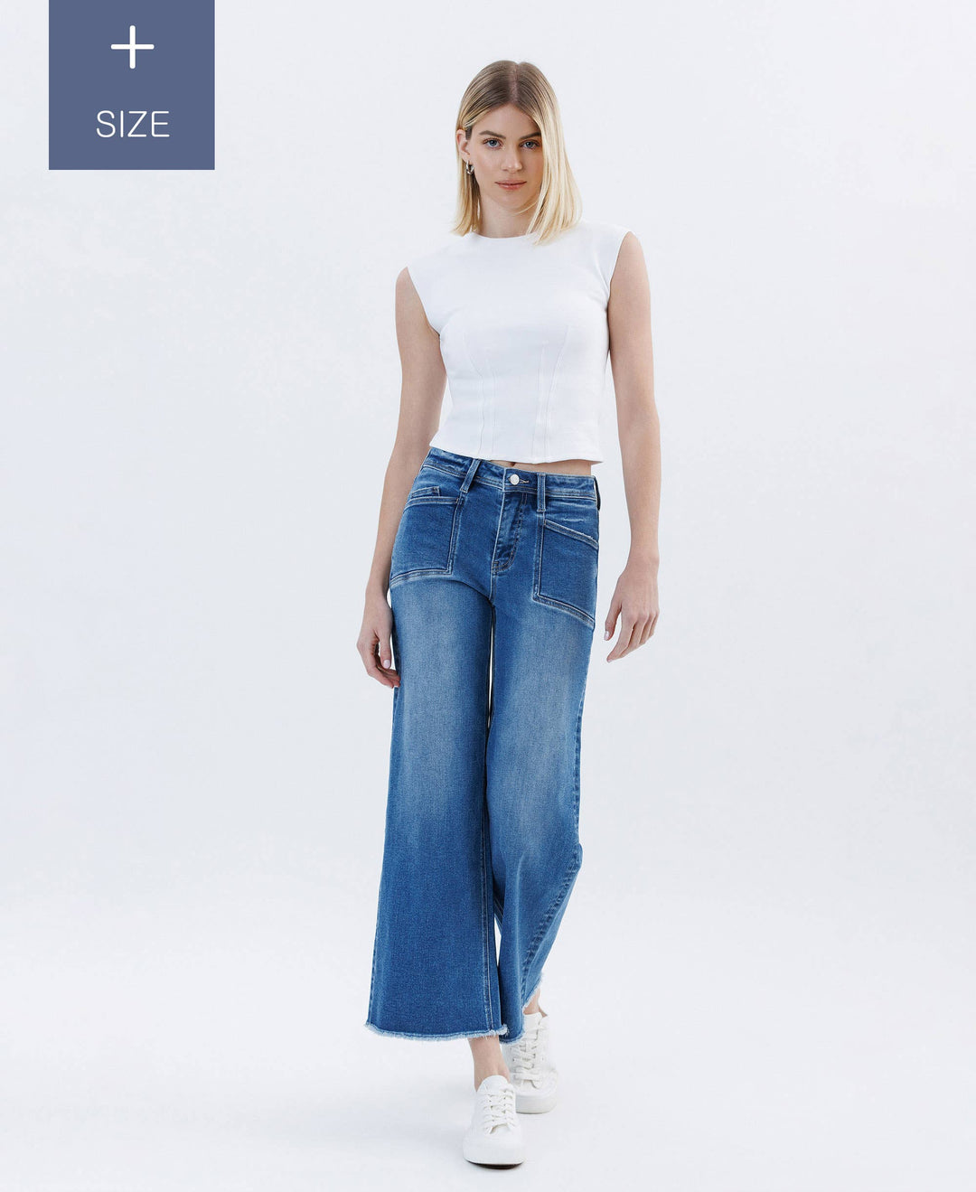 PLUS SIZE HIGH RISE RAW HEM ANKLE WIDE LEG JEANS LV1683-P