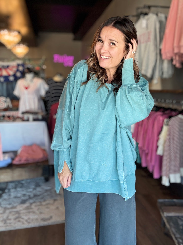 Split Cuff Cotton Washed Oversized Sweatshirt