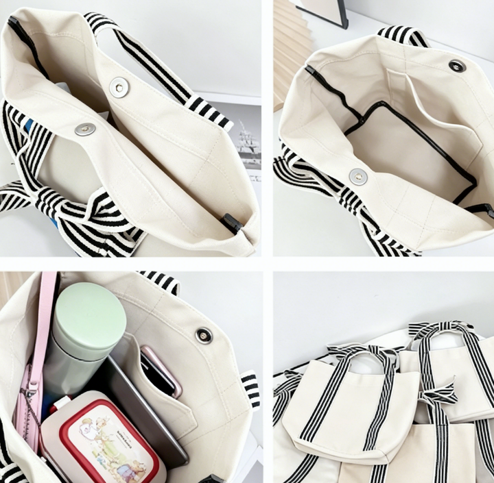 Mini Striped Tote Bag Beach Bow Handle Bag