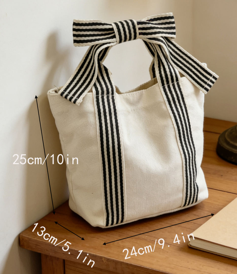Mini Striped Tote Bag Beach Bow Handle Bag