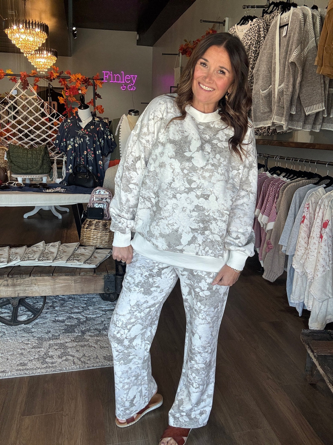 Fall Floral Wide Leg Lounge Pants