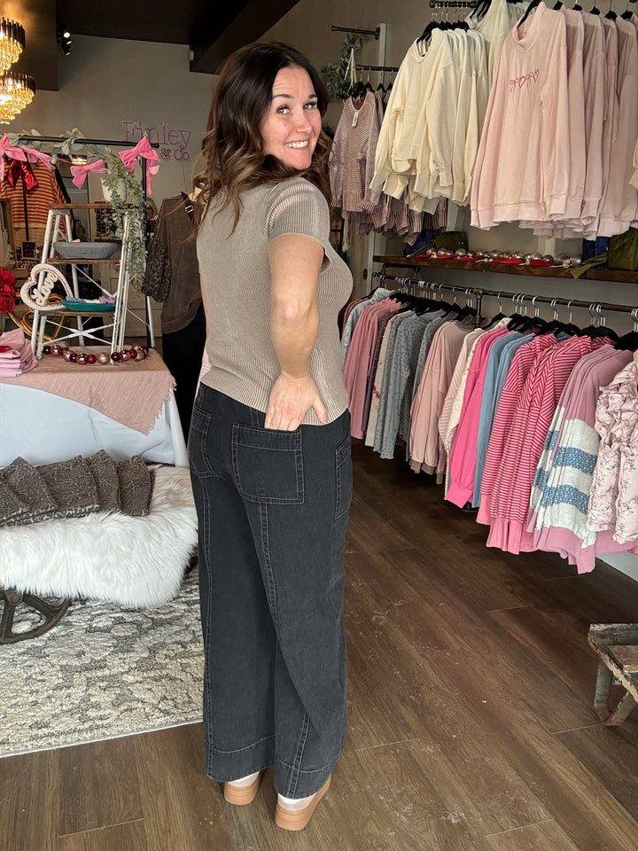 Black Denim Wide Leg Pants