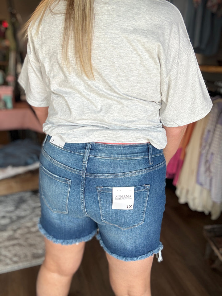 Mid Rise Frayed Denim Shorts