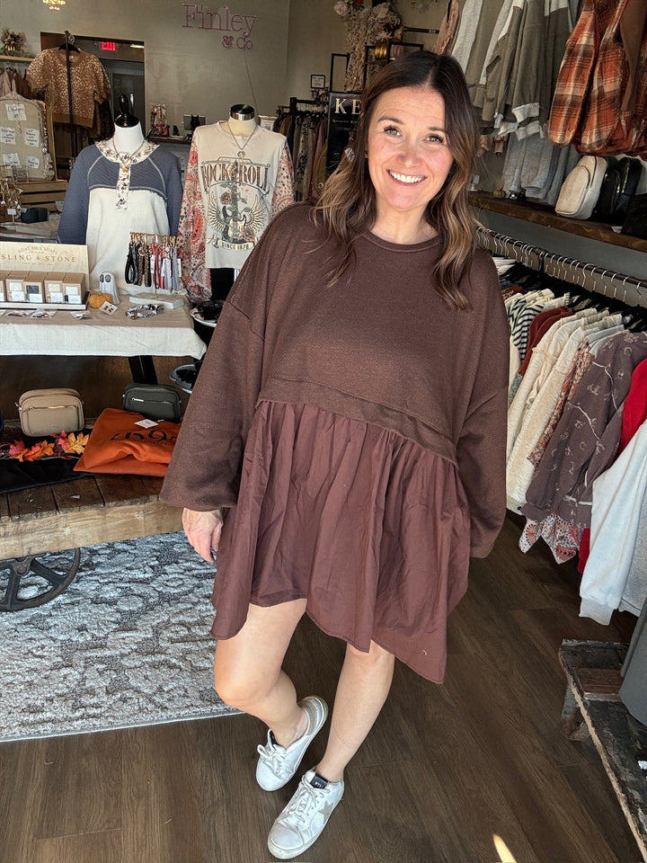 Brown Ruffle Skirt Tunic