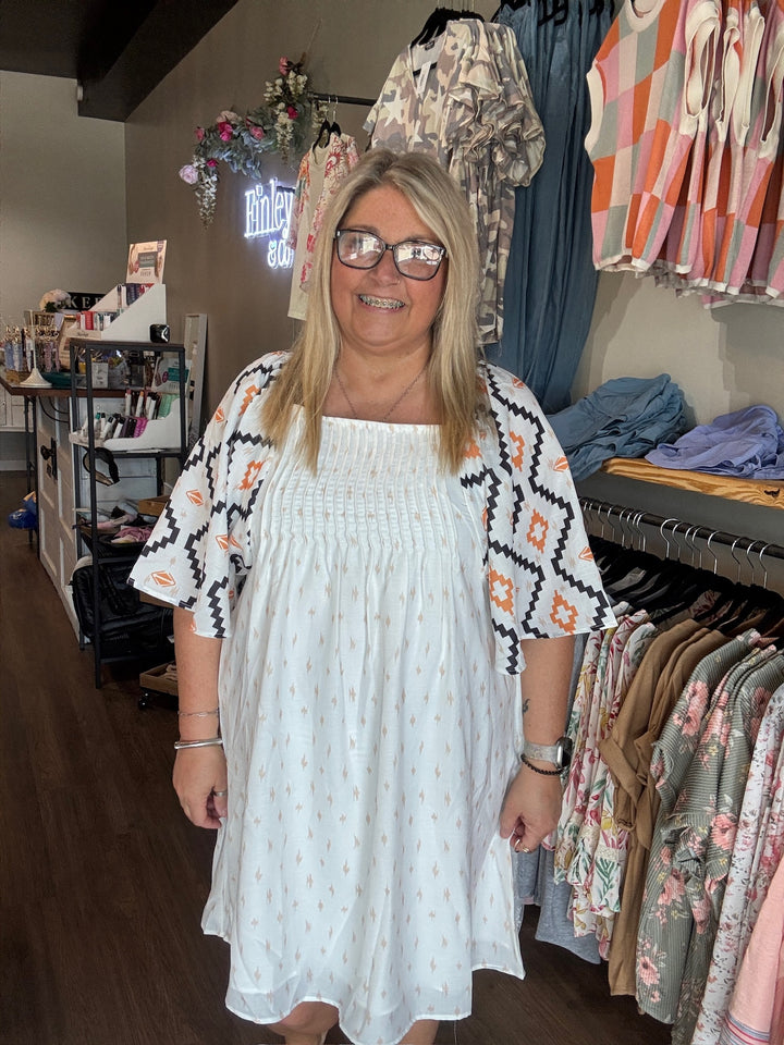 Aztec Print Pleated Mini Dress