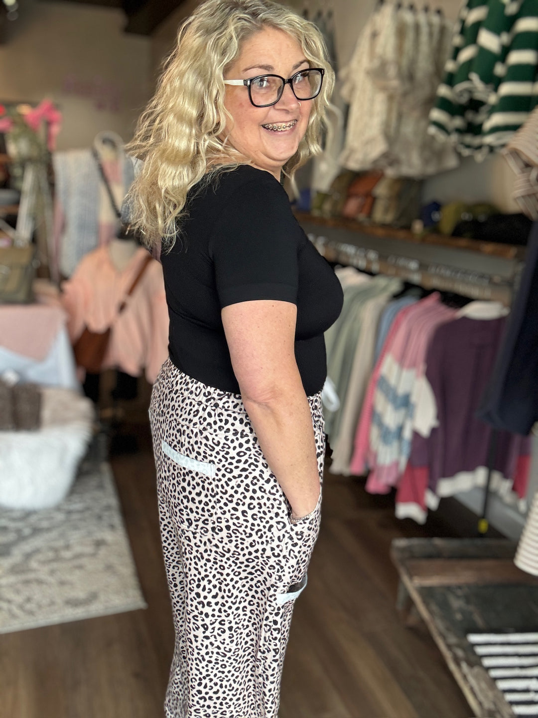 Leopard Wide Leg Knit Pants