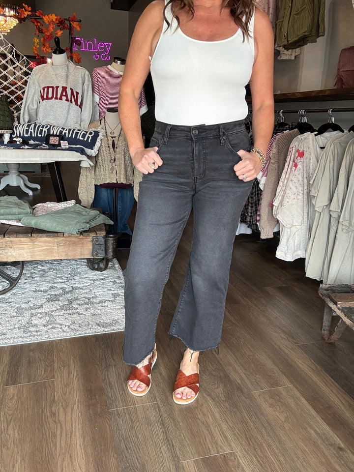 Fall Black Cropped Wide Leg Jeans