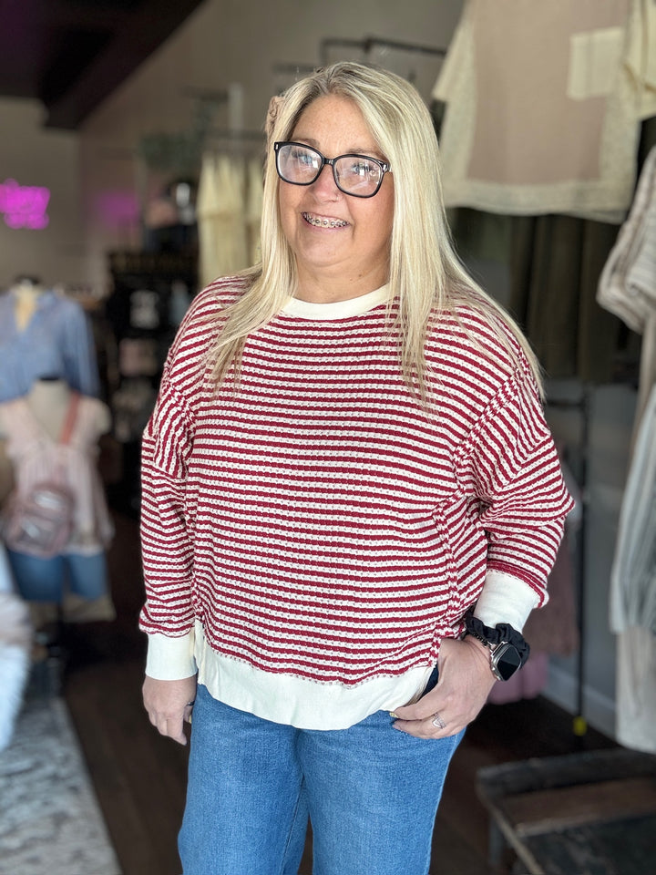 Red, White & Cute Striped Crewneck