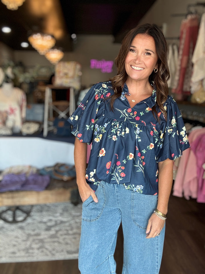 Fall Floral Navy Blouse