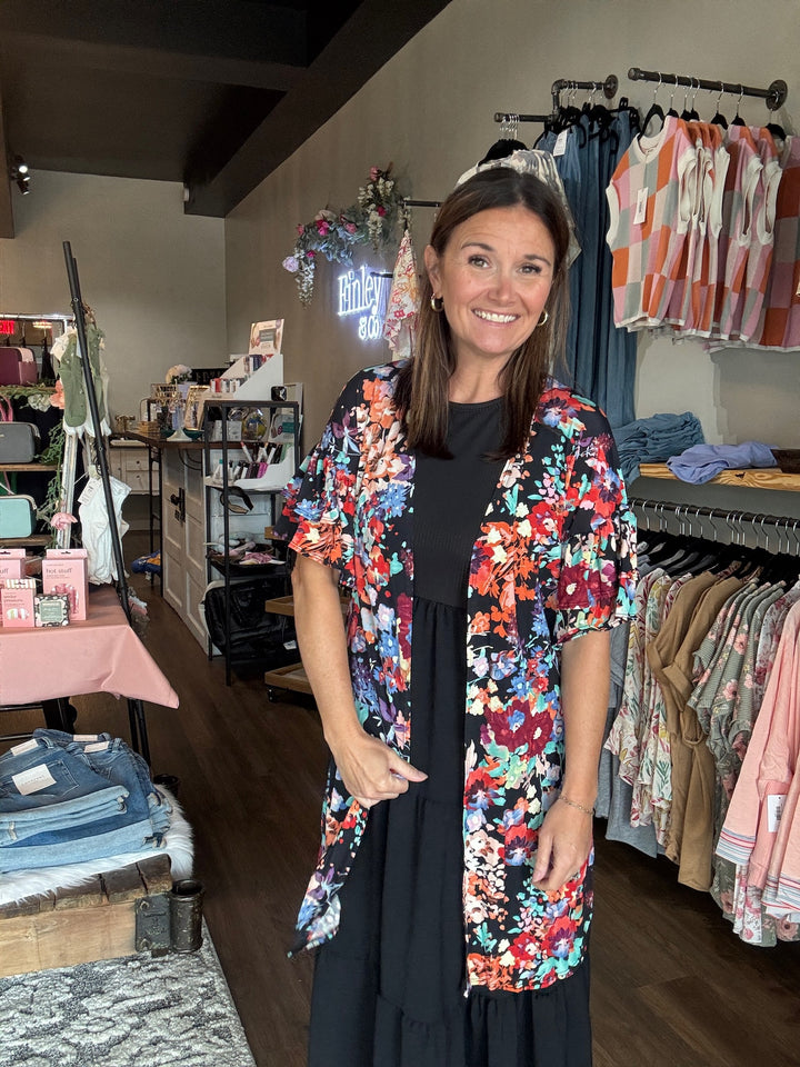 Black Floral Kimono