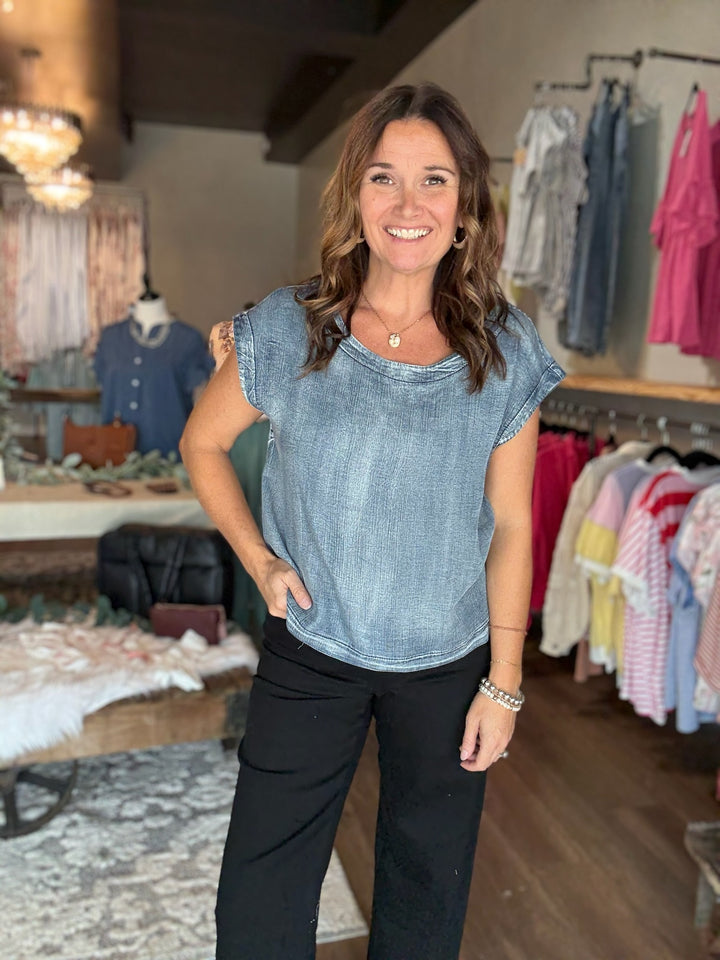 Washed Chambray Top