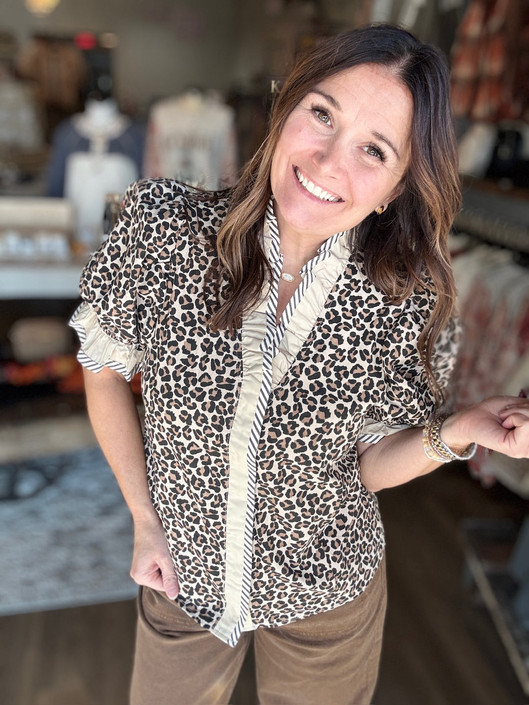 Leopard Print Ruffle Blouse