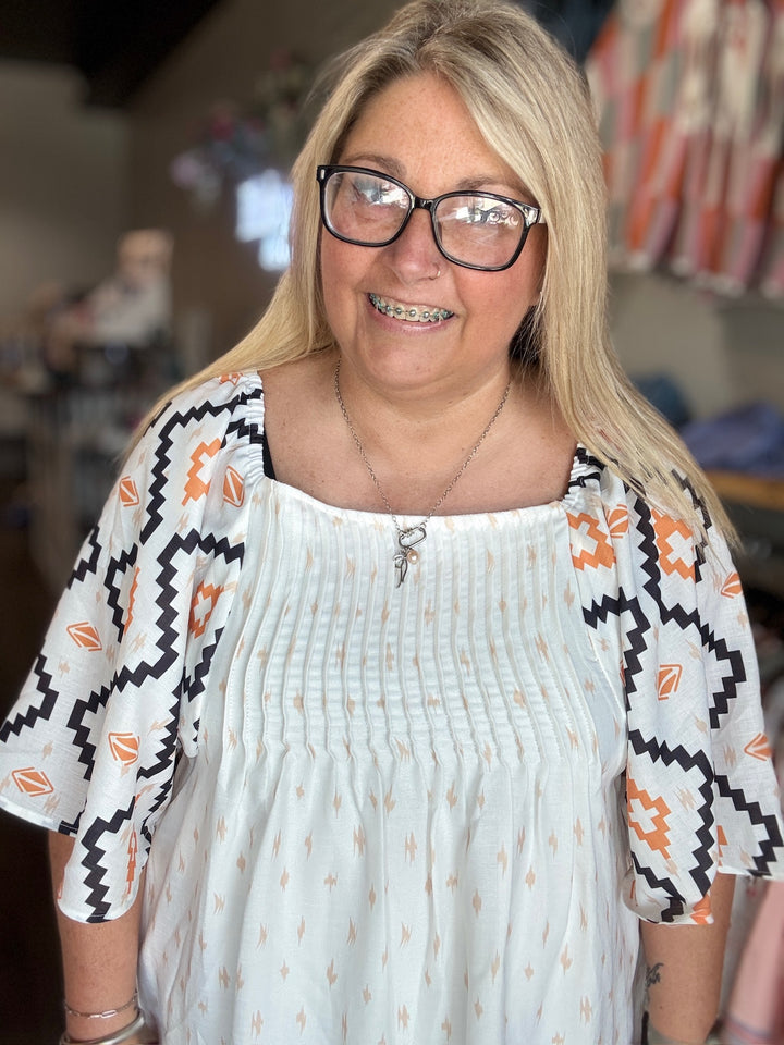 Aztec Print Pleated Mini Dress