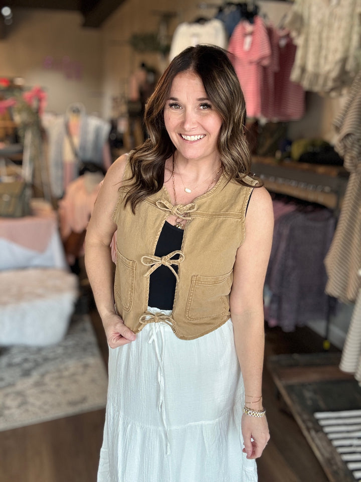 Caramel Front Tie Vest