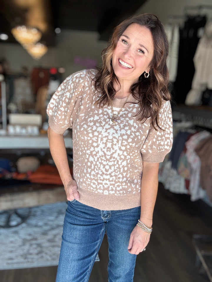 Animal Print Tan Sweater Top