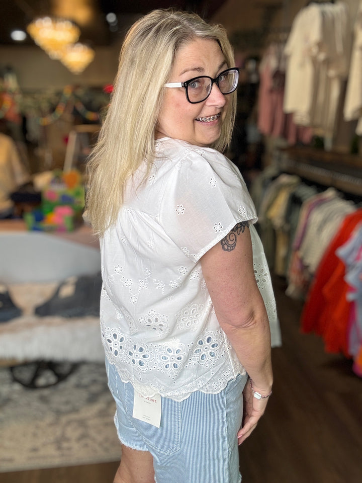 White Babydoll Eyelet Top