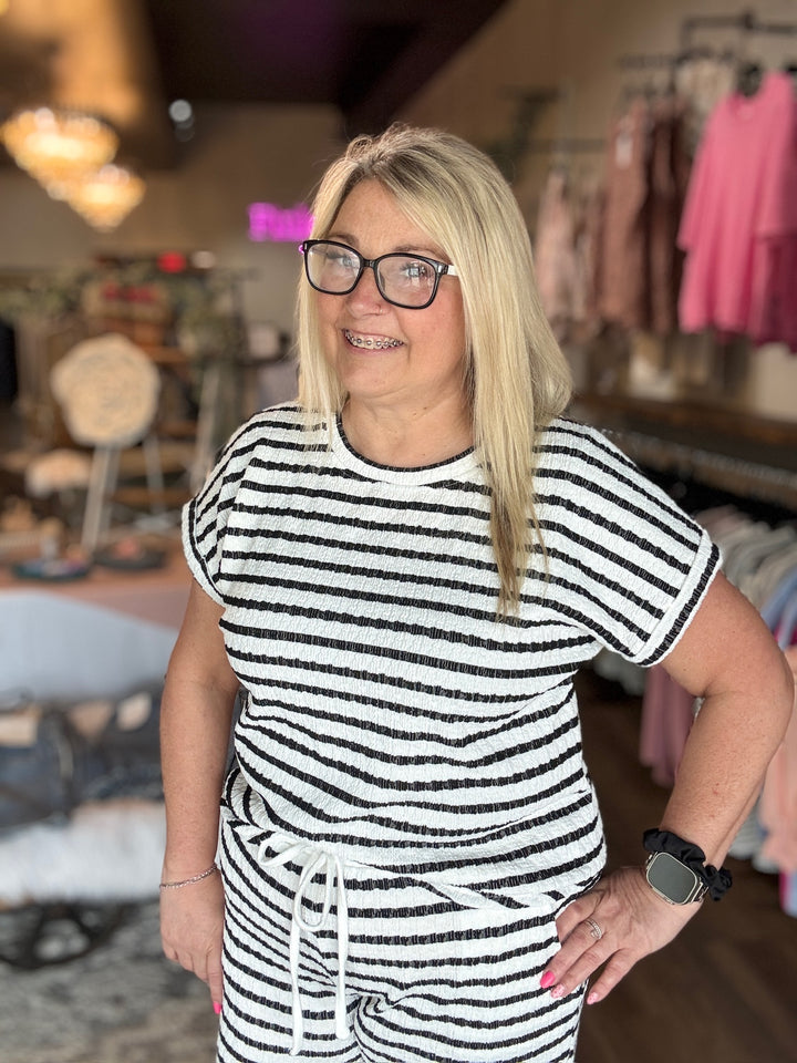 Striped Textured Knit Tee