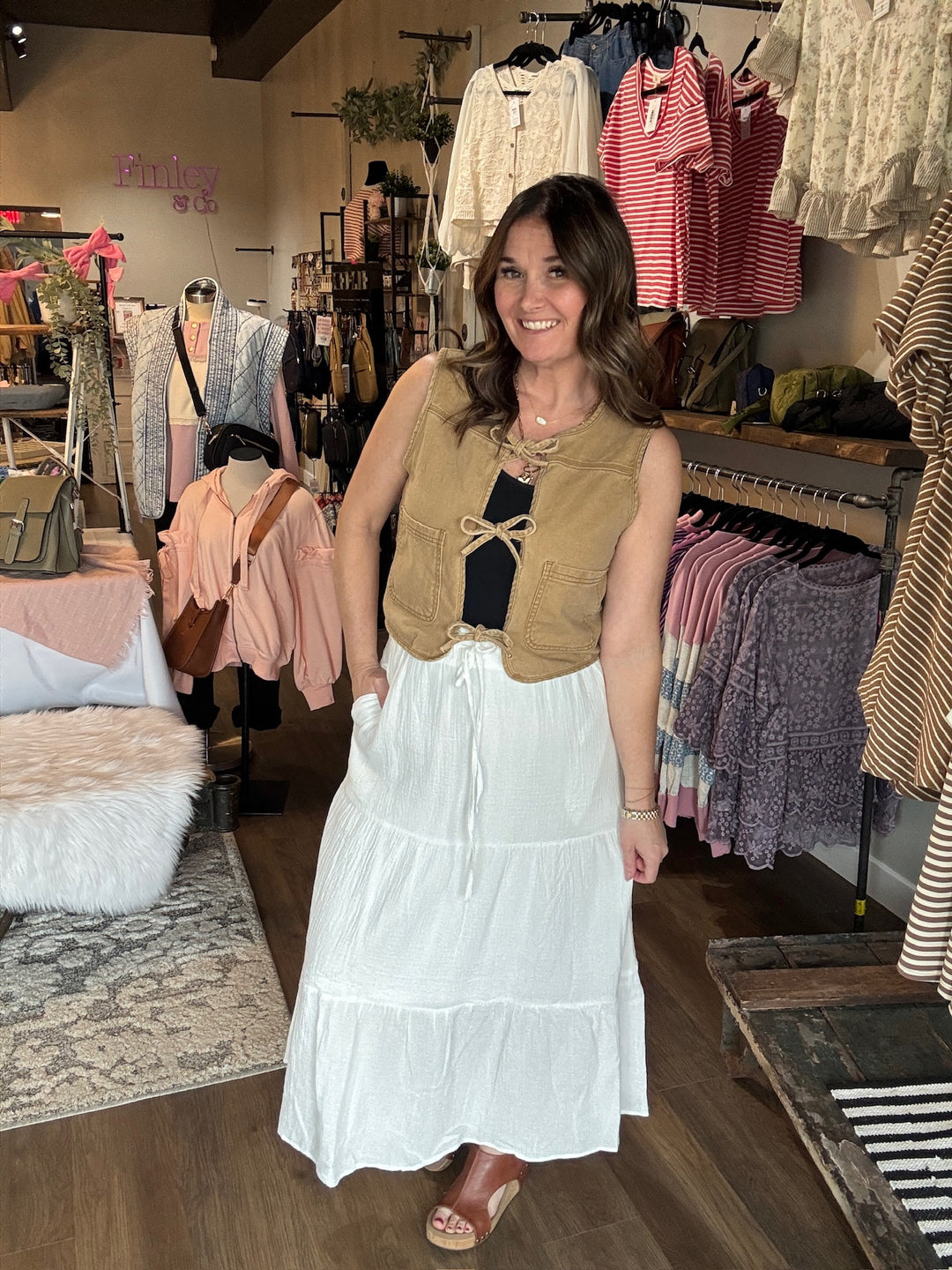 Caramel Front Tie Vest