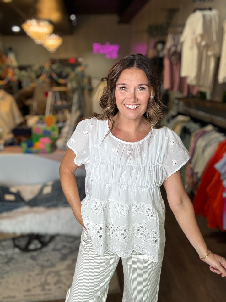 White Babydoll Eyelet Top