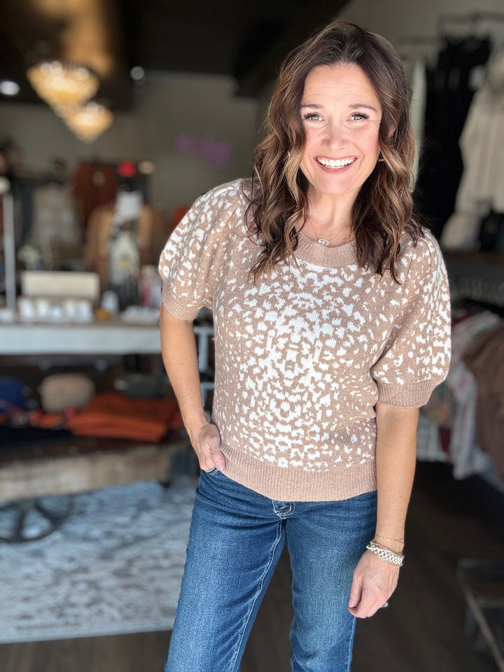 Animal Print Tan Sweater Top