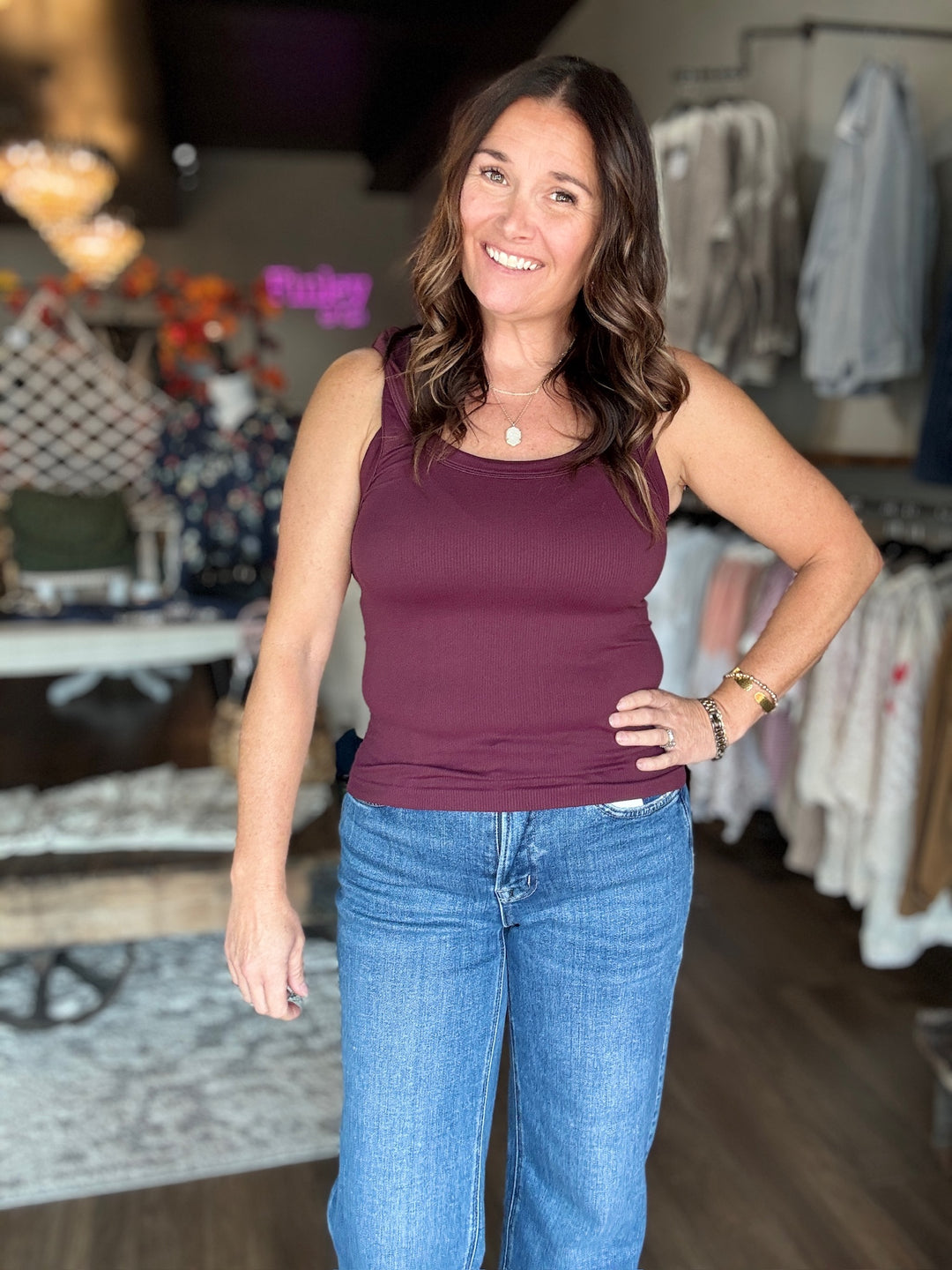 Maroon Reversible Ribbed Tank