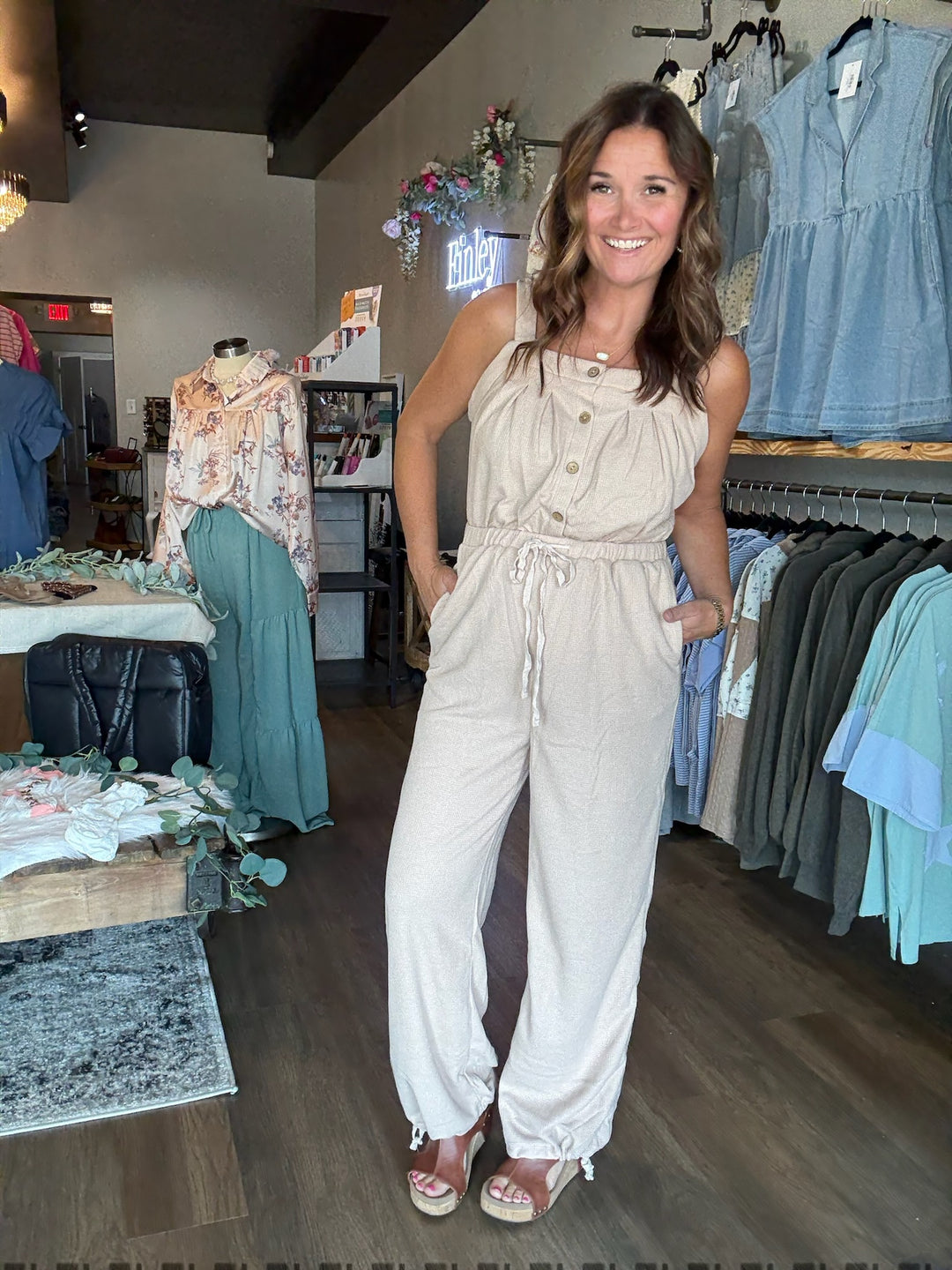 Khaki Textured Jumpsuit