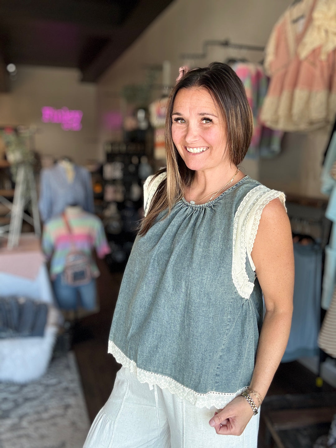 Denim Darling Lace Tank