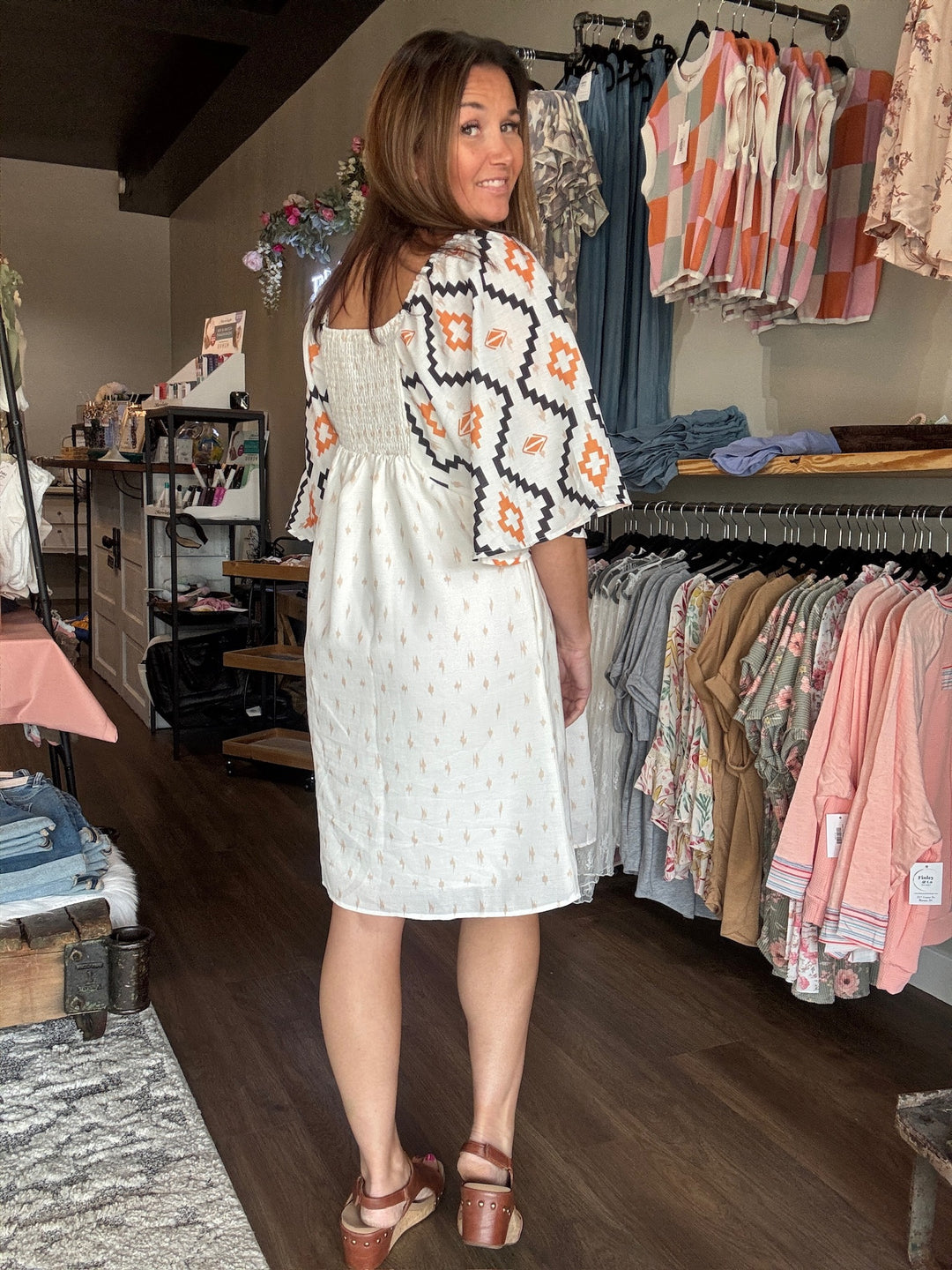 Aztec Print Pleated Mini Dress