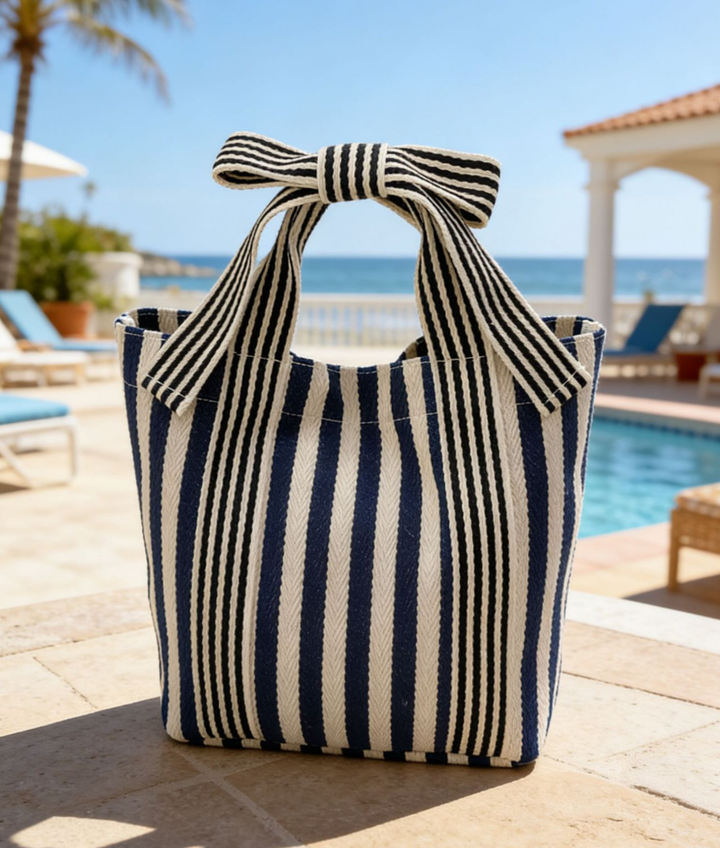 Mini Striped Tote Bag Beach Bow Handle Bag