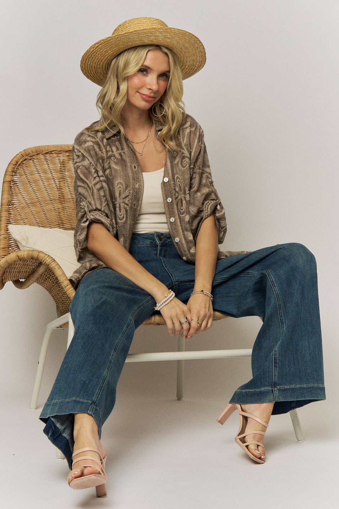 VINTAGE BOHO EMBROIDERED BUTTON-DOWN SHIRT - LET4283