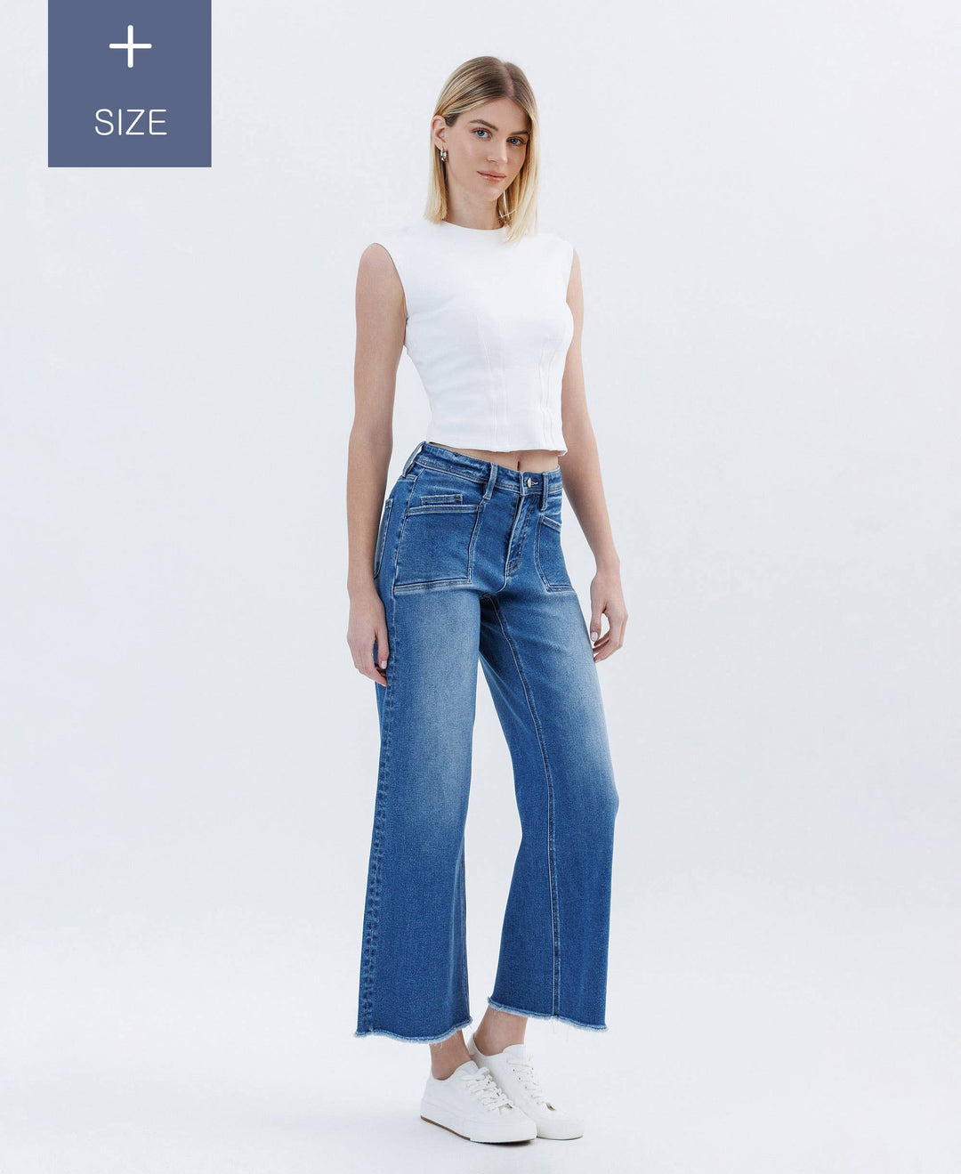 PLUS SIZE HIGH RISE RAW HEM ANKLE WIDE LEG JEANS LV1683-P