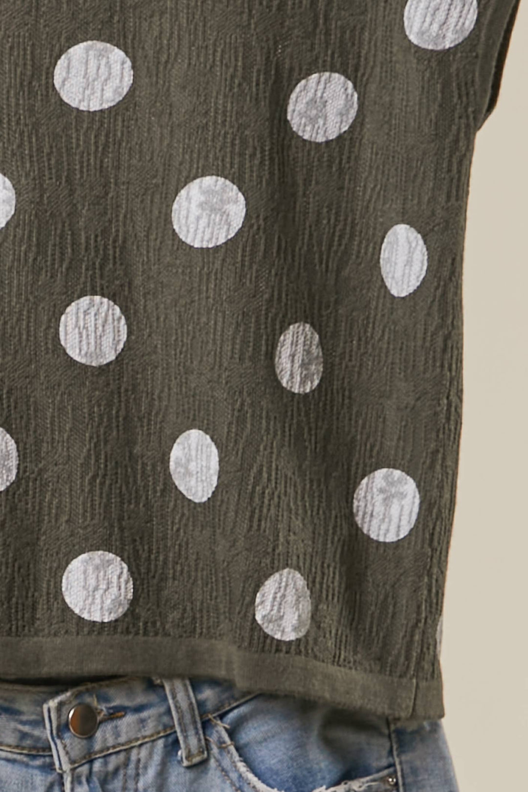 Textured Polka Dot Cap Sleeve Top