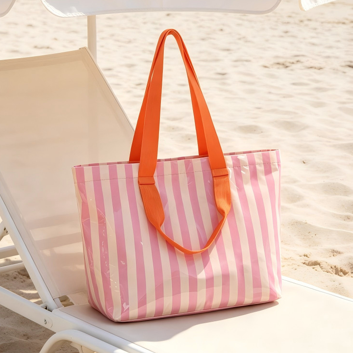 Color Block Striped Tote Bag Shoulder Waterproof Beach Bag