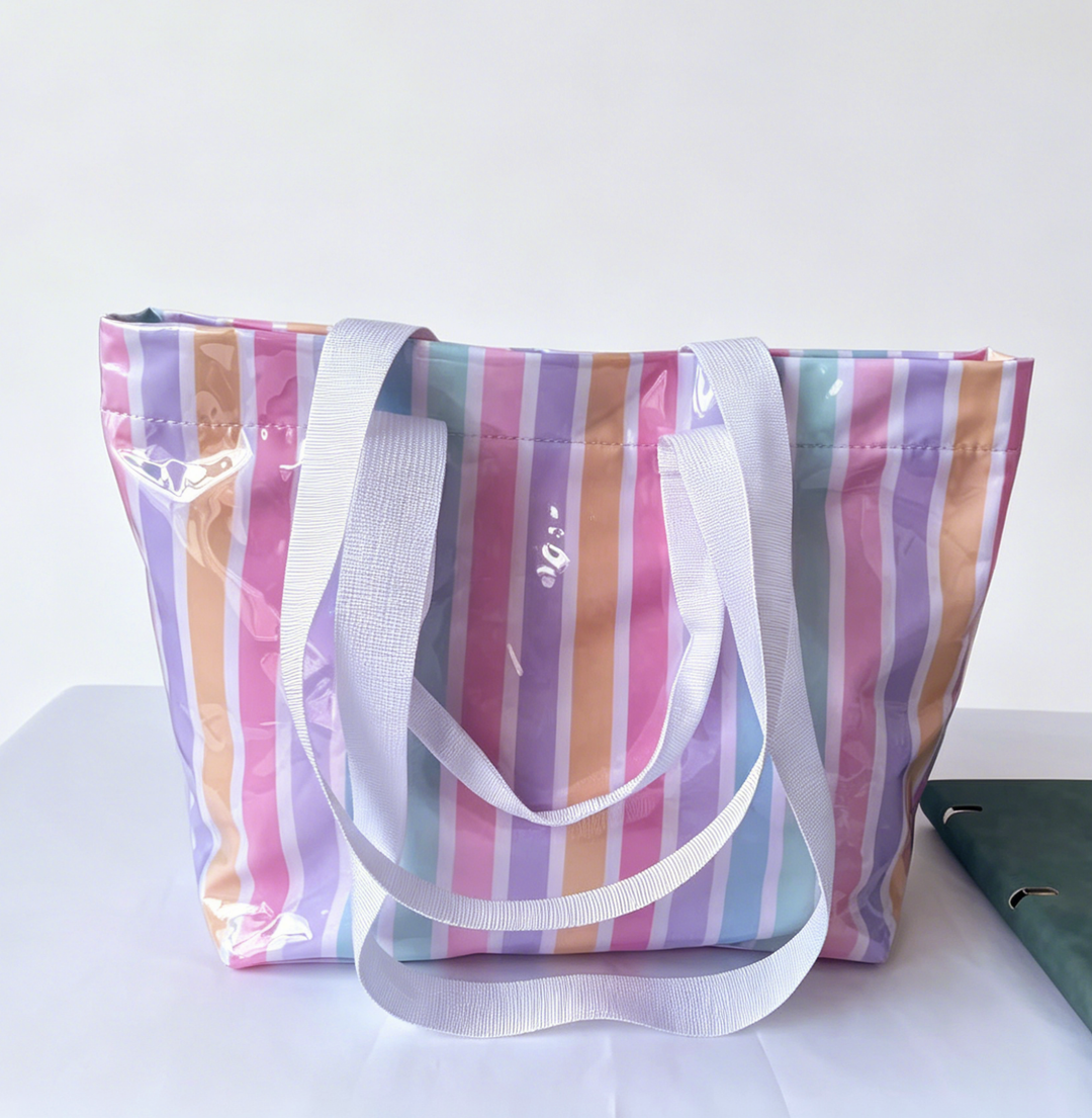 Color Block Striped Tote Bag Shoulder Waterproof Beach Bag