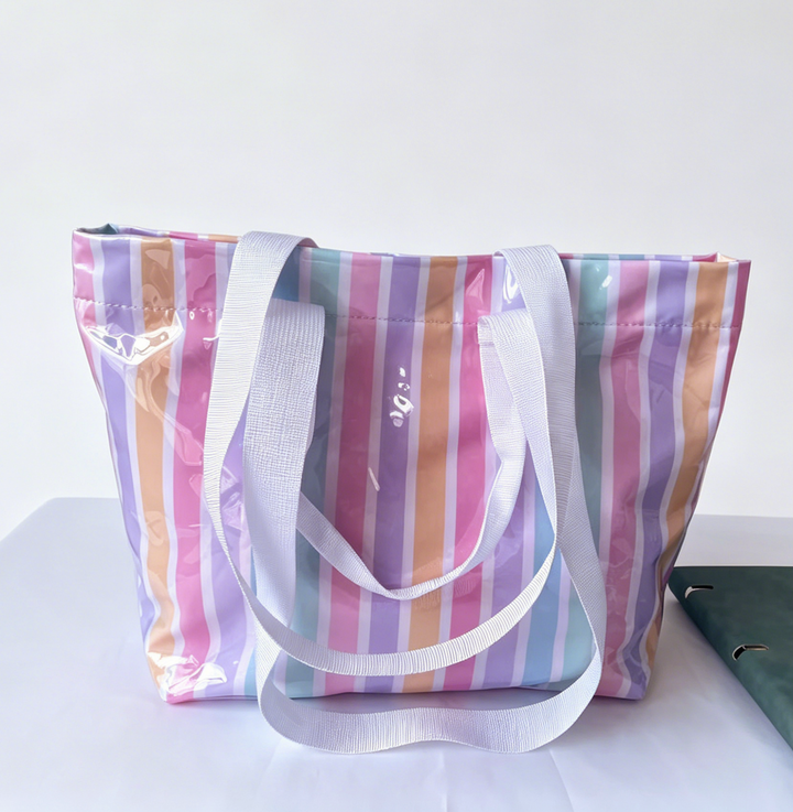 Color Block Striped Tote Bag Shoulder Waterproof Beach Bag