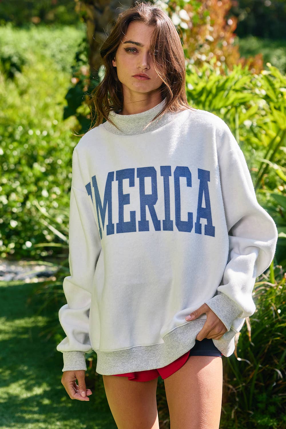 ****PREORDER WILL NOT BE HERE UNITIL JULY****. Reversible USA Grey Mock Neck Sweatshirt