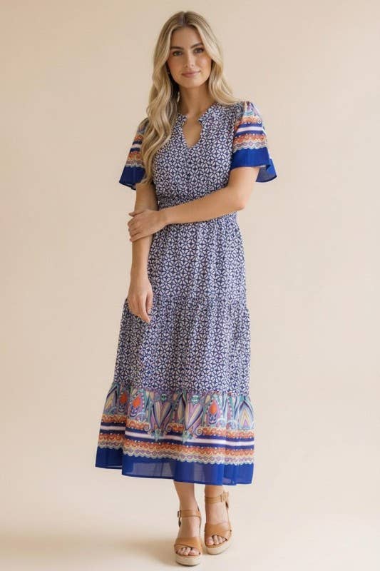 Smocked Waist Maxi Fit and Flare Woven Dress
